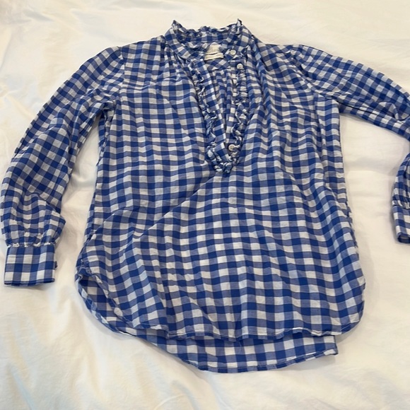 J. Crew Tops - Classic blue check jcrew popover with ruffle detail